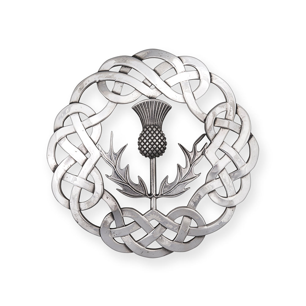 Ropework Thistle Pewter Plaid Brooch - Braemar Highlandwear Polished